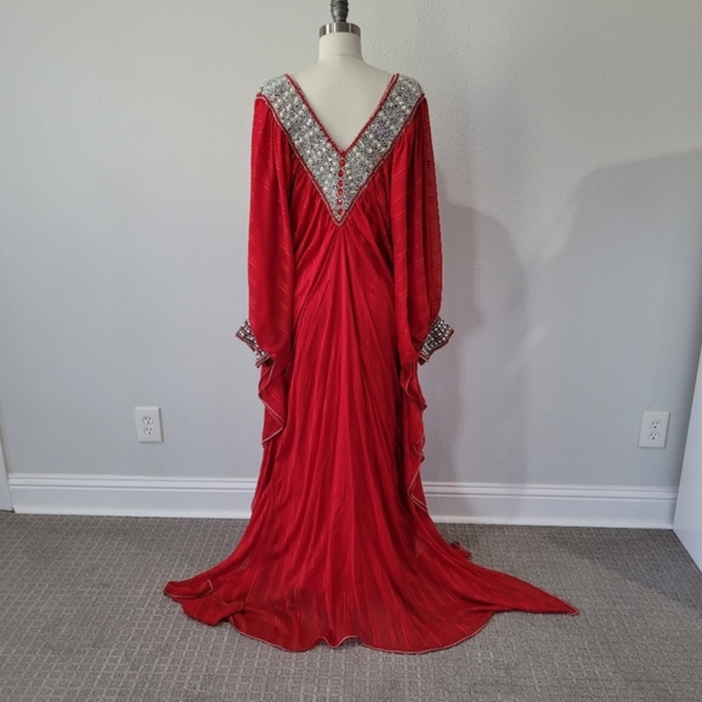 Red Caftan Floor Length Heavily Beaded One Size‎ Fully Lined